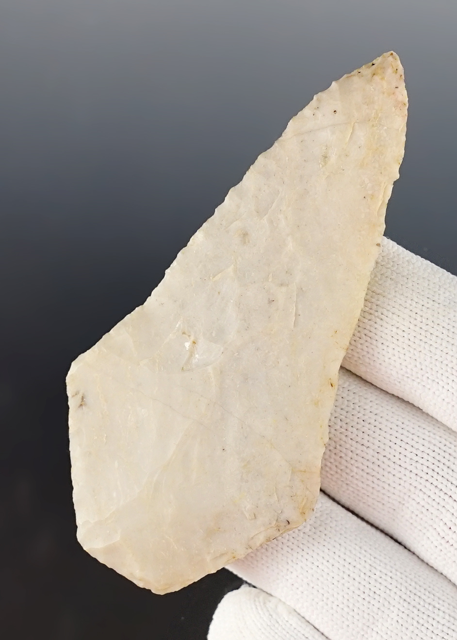 Nice 3 1/2" Peisker Diamond made from Burlington Chert. Found in Illinois.