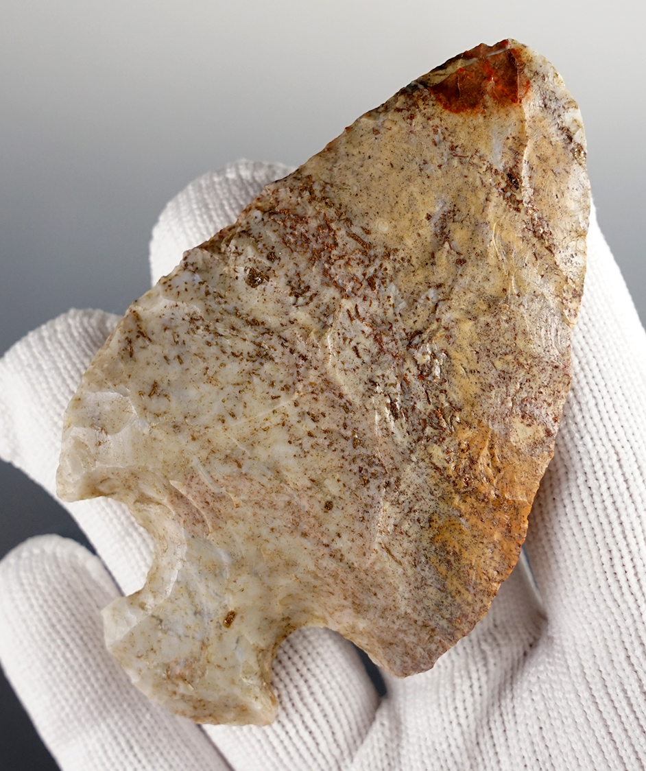 3 5/16" Hopewell found in Iroquois Co., Illinois. Well patinated. Ex. Dave Moore.