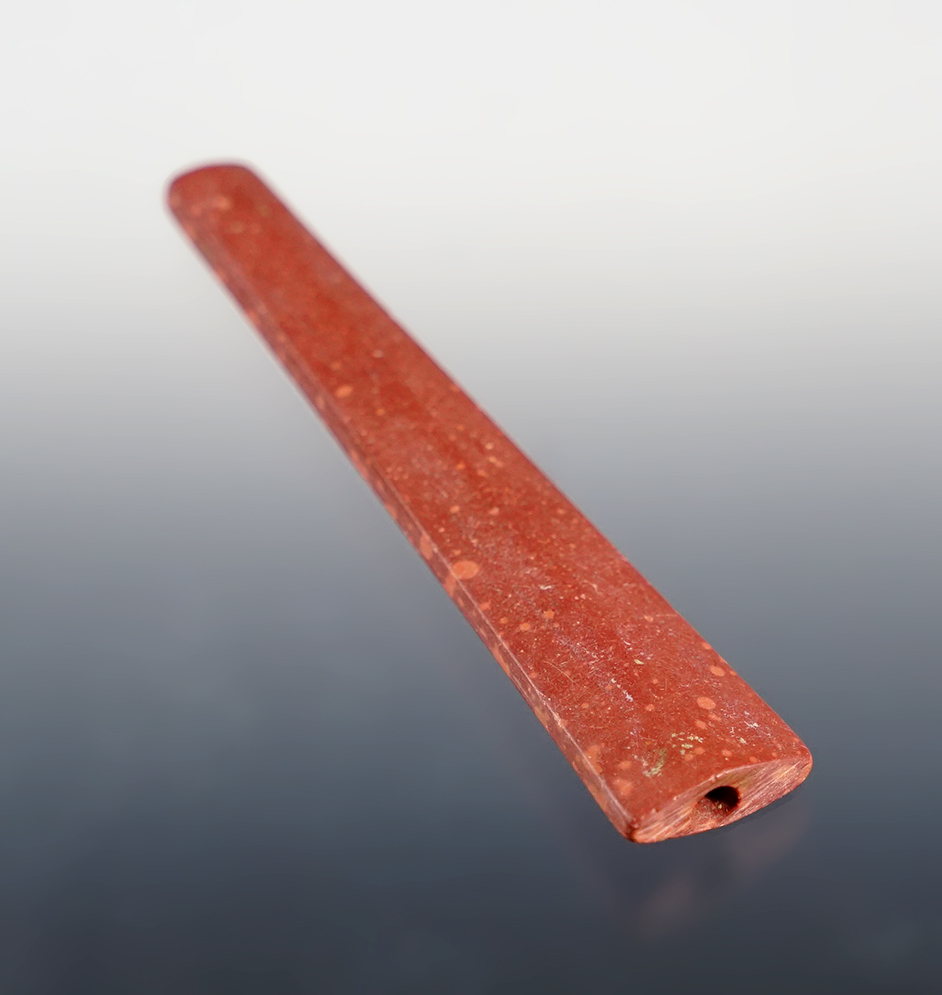 Exceptional 3 3/8" Trapezoidal Bead - patinated Catlinite. Townley-Read Site, Geneva, New York.