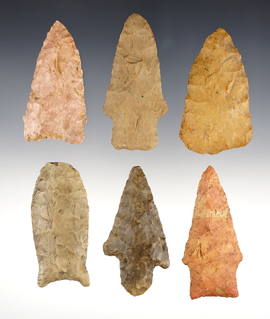 Set of 6 assorted points found in the Kentucky/Tennessee area. The largest is 2 5/8".