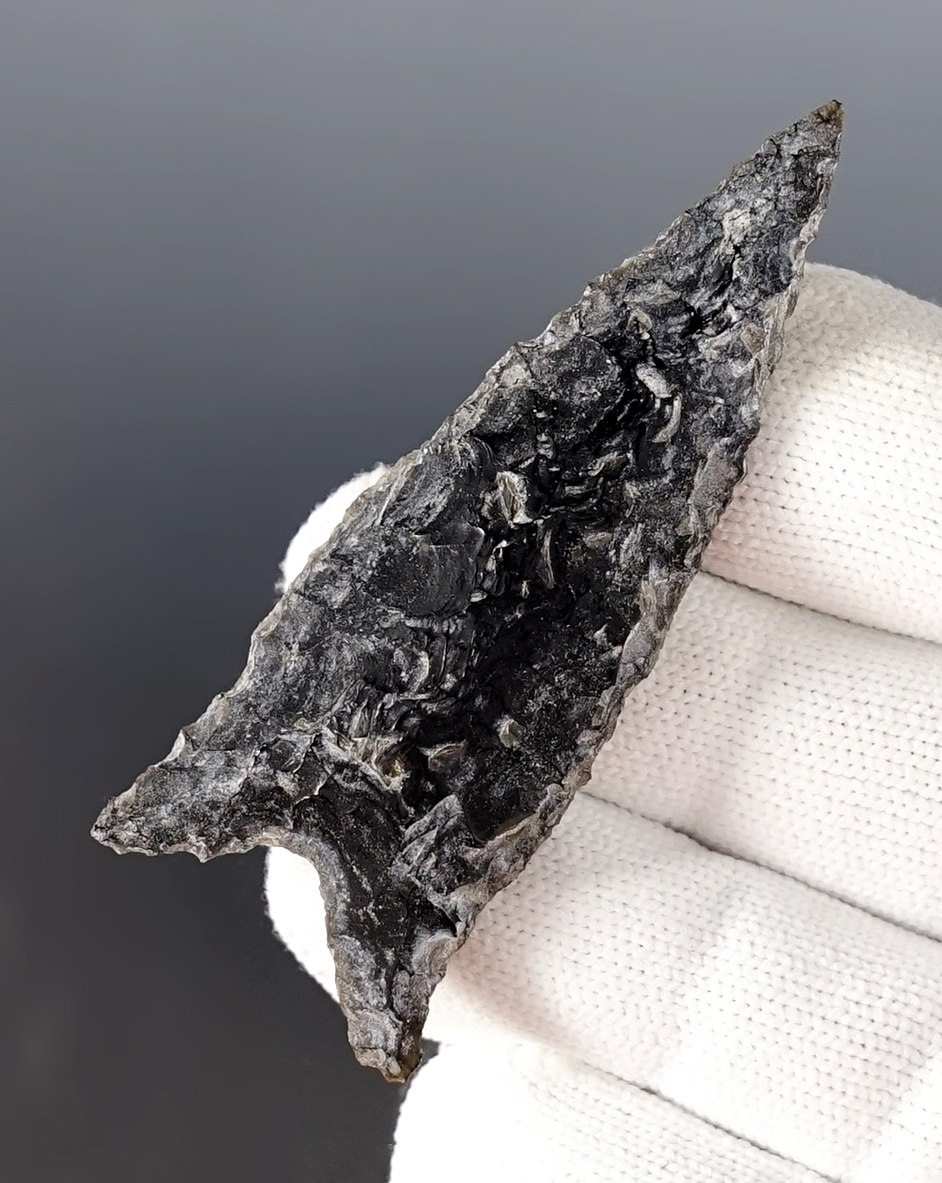 Well styled 2 11/16" Buchanan Eared made from patinated Obsidian. Found in Oregon.