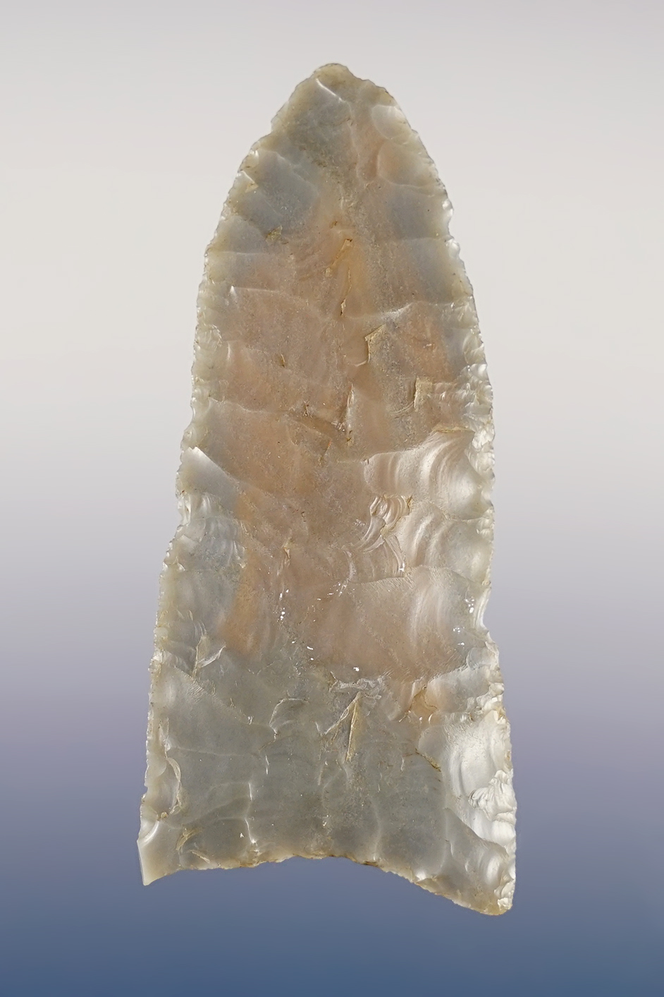 2 3/4" Columbia Mule Ear made from glossy flint. Found in the 1950's near the Hood River in Hood River Co., Oregon. Comes with a Bennett COA.