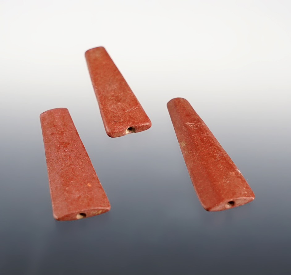 Set of 3 nice red Trapezoidal Beads found at the Townley-Read Site, Geneva, New York. 