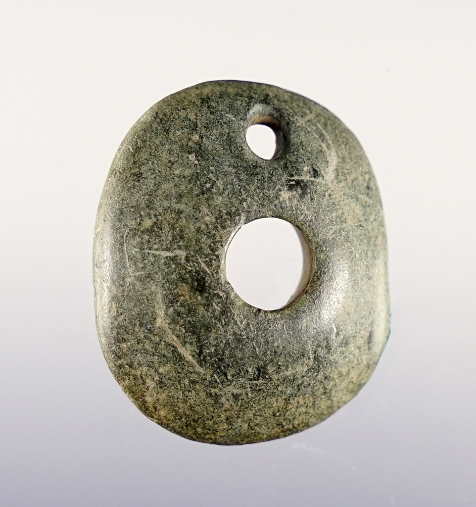 1 1/4" fine and beautifully made drilled Bead made from polished Jadeite.Umatilla, Oregon.