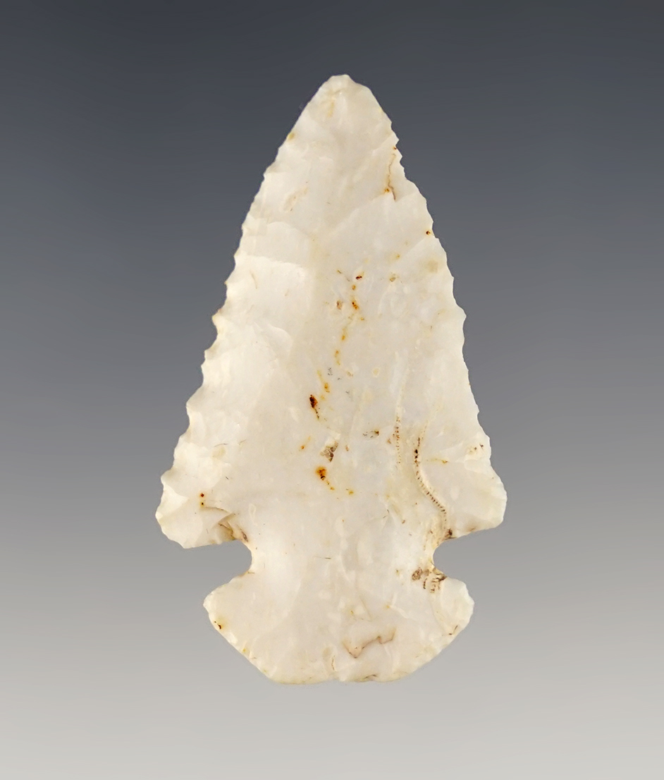 2" miniature Dovetail that is beveled. Found in Jackson Co., Iowa. Ex. Partain.