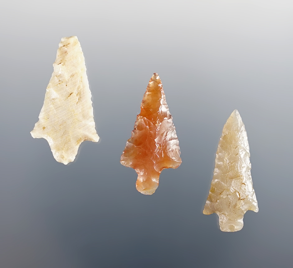 Set of 3 nice points found near the Columbia River, Washington/Oregon in the 1960's.