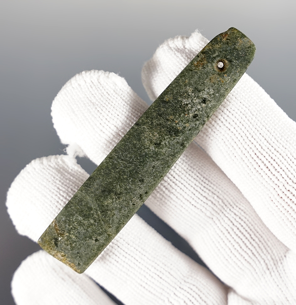 2 1/8" THIN! Jade Celt-form Pendant. Recovered from Nicoya region, Costa Rica.