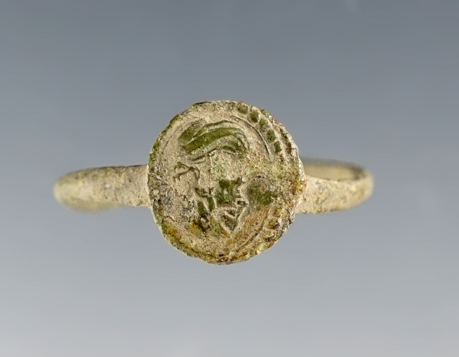 Nice Trade Ring with Mother Mary insignia. Found at the White Springs Site in Geneva, New York.