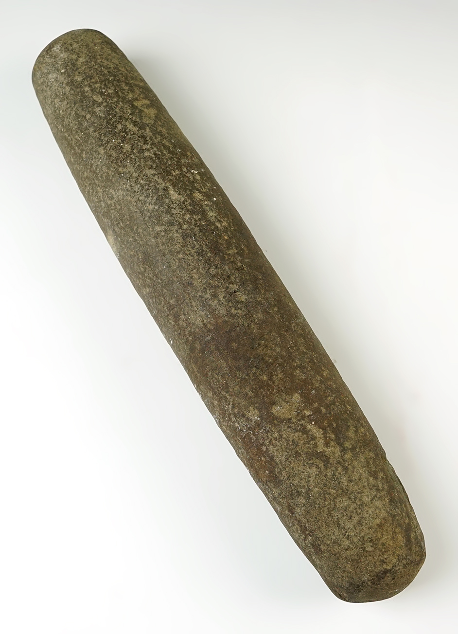 Nicely made 11 1/2" Roller Pestle found in Hancock Co., Ohio. Ex. Kim Augur.