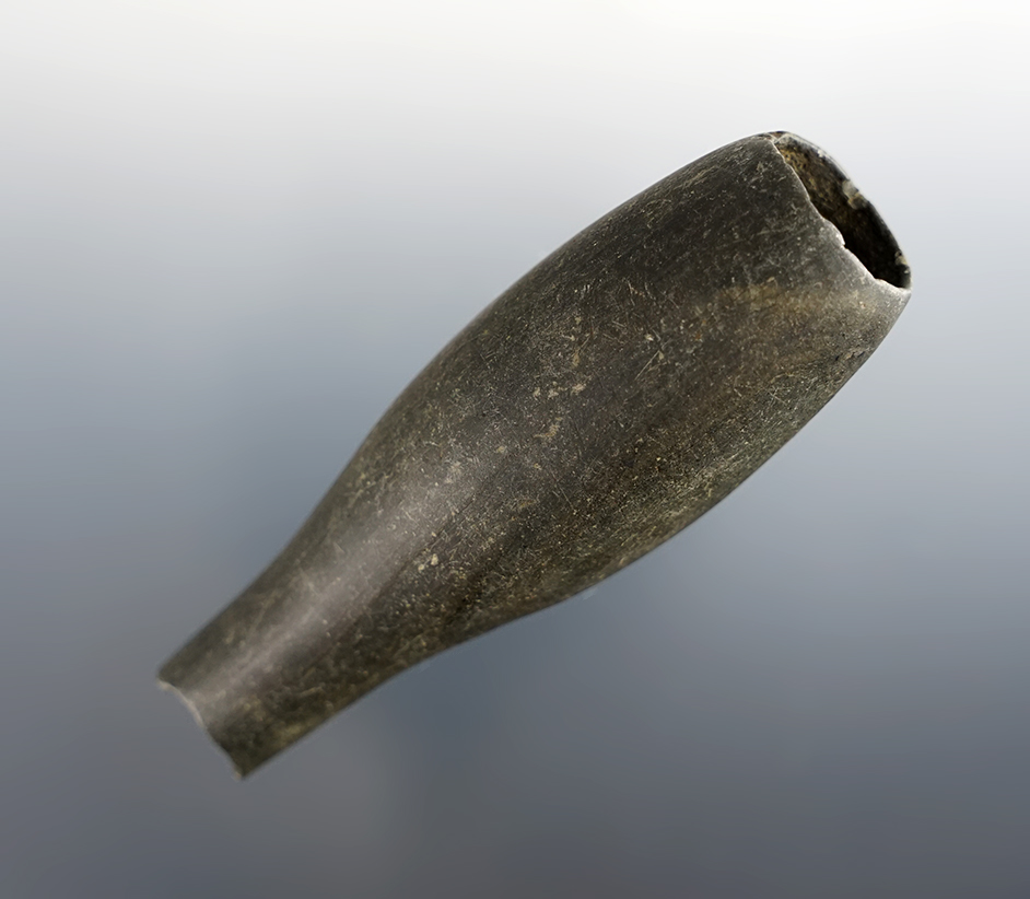 3 3/8" Tube Pipe found in Ohio. Made from nicely polished Slate. Ex. Jim Hovan.