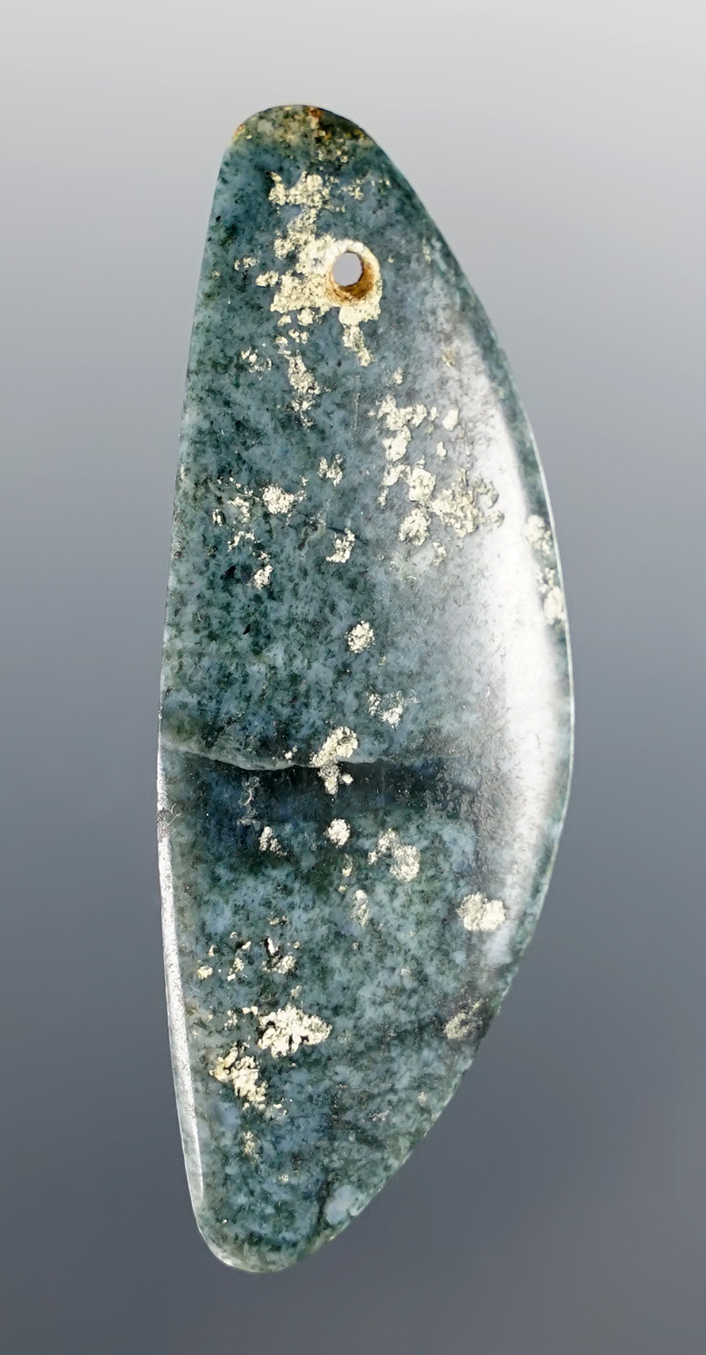 2 1/8" Crescentic- Form Pendant made from Jadeite. Found in Costa Rica. Circa 300 B.C- 700 A.D. 