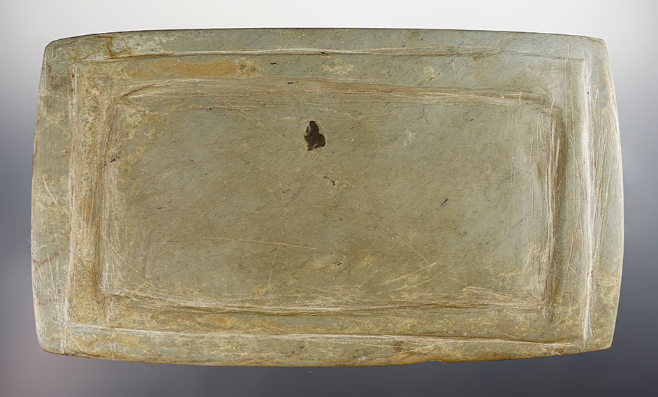 Exceptional 7 3/4" x 4 3/8" Paint Palette found in Arizona. Made from patinated Slate. Motley COA.