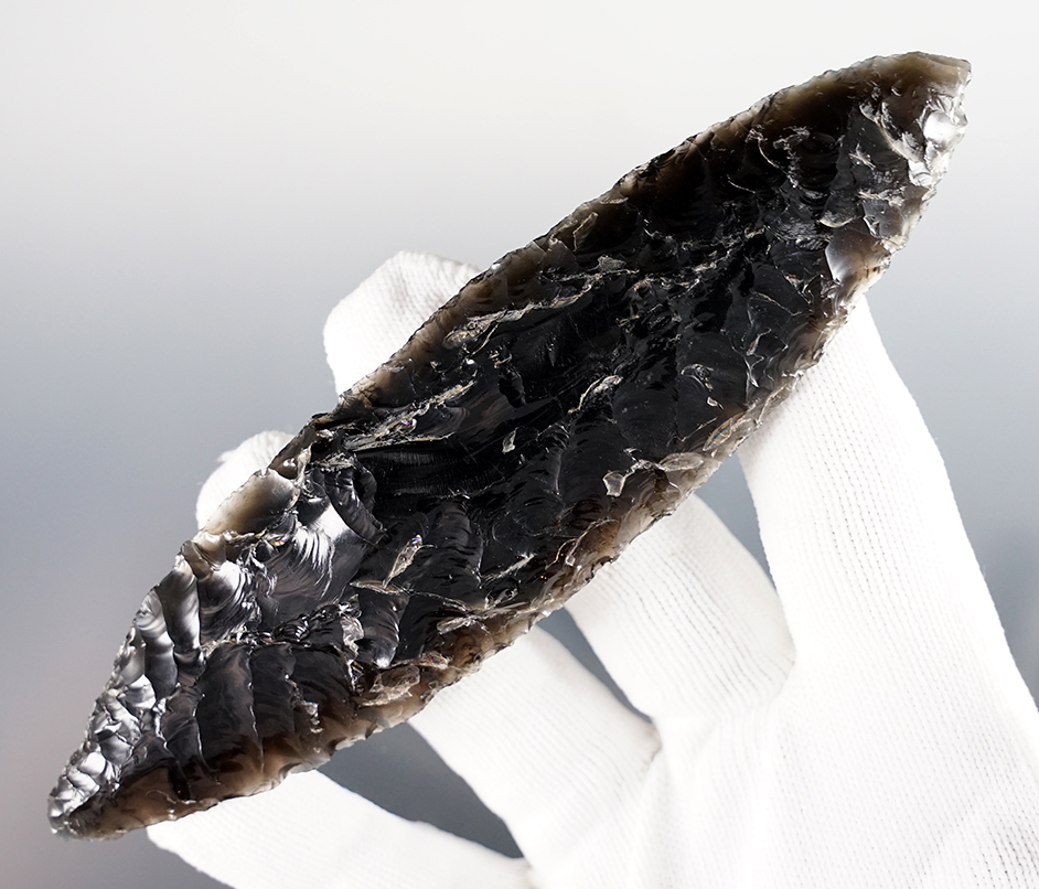 Well made 5 3/8" Obsidian Archaic Bi-Pointed Blade found in Lake Co., Oregon. 2 COA's.