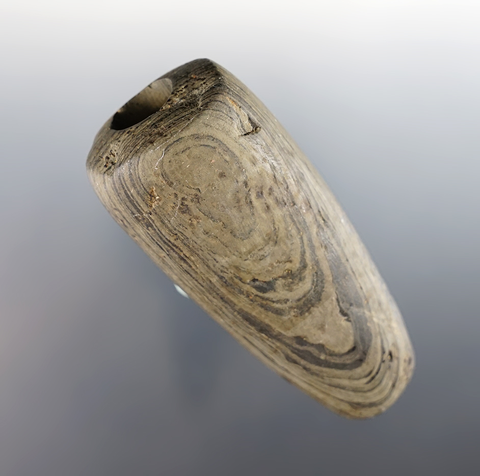 3 1/4" Tube Bannerstone Found in Steuben Co., Indiana. Ex Cameron Parks Collection. 