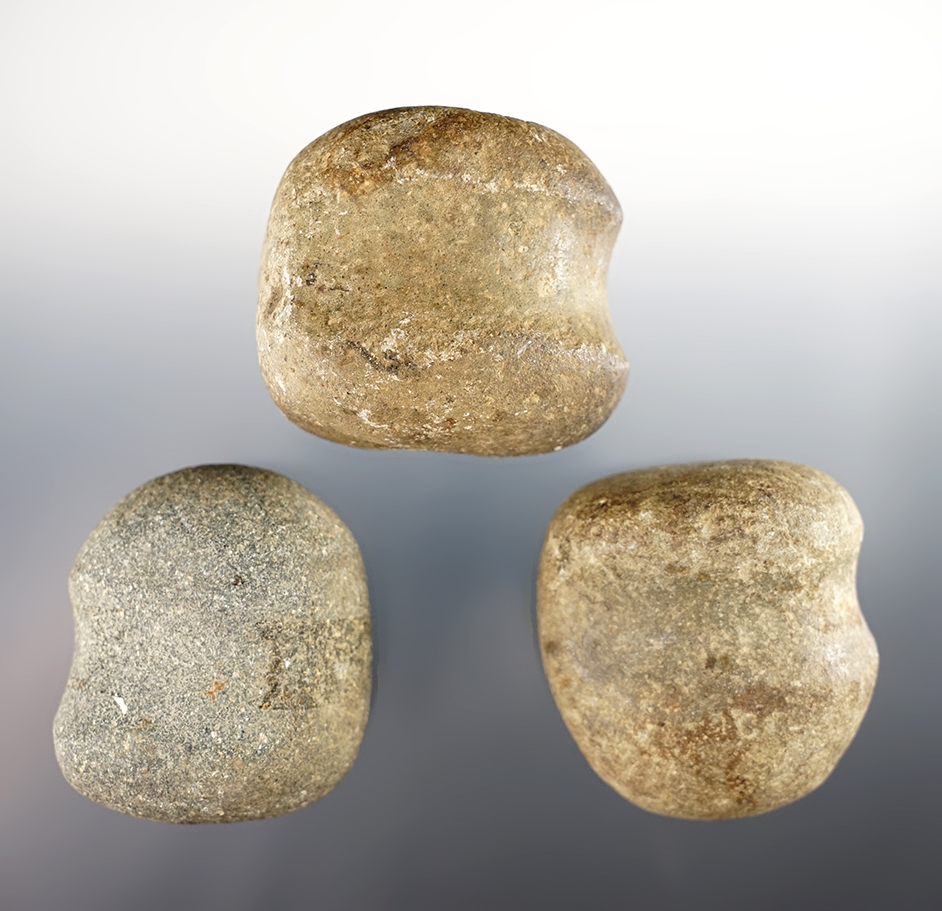 Set of three Ohio Hammerstones found in Pike Geauga Counties all are around 2" long.
