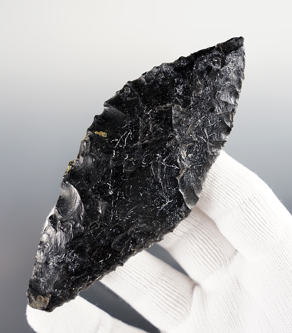 4 3/8" large Parman Knife made from Obsidian with slightly ground lower edges, Oregon.