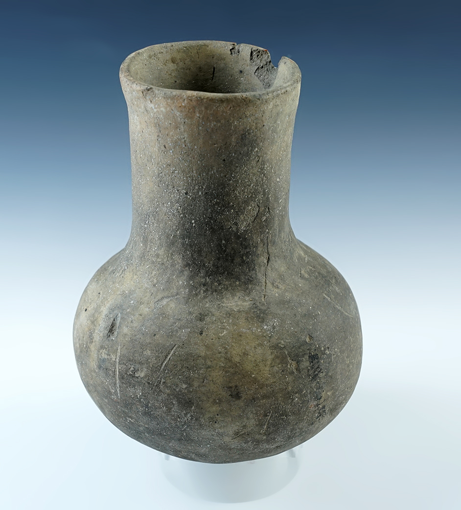 8 5/8" tall x 6" wide Mississippian Shell tempered Clay Pottery Vessel, solid condition, Arkansas.