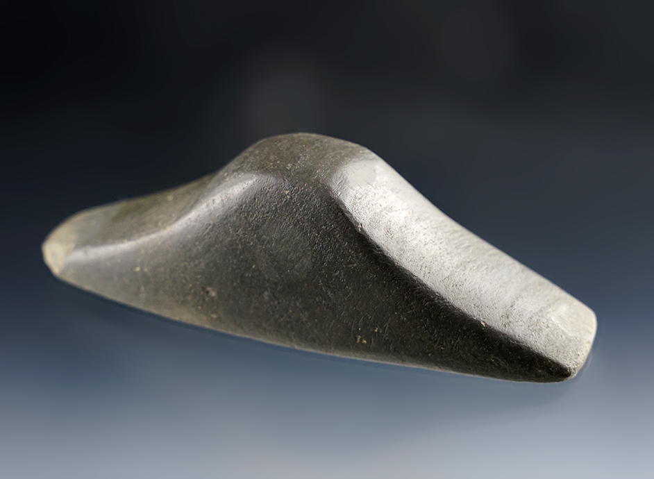 4 1/16" Banded Slate Undrilled Boatstone with a nicely scooped bottom, Branch Co., Michigan. 