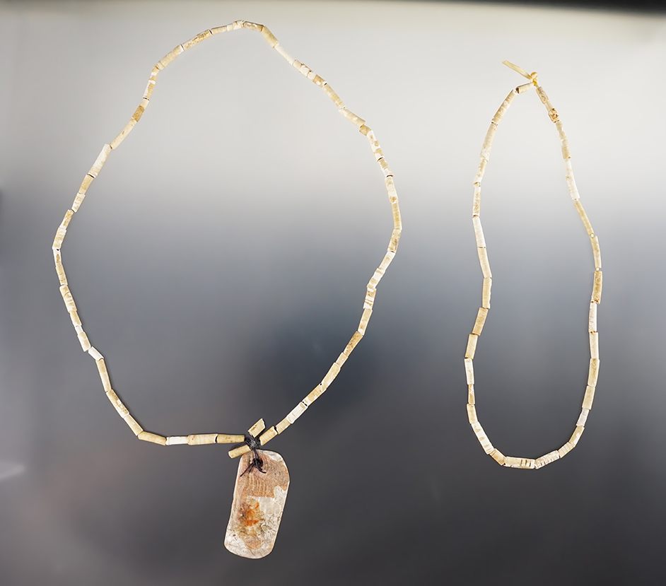 Pair of Beaded Dentalia Shell Necklaces, found in Northern California. Largest is a 20".