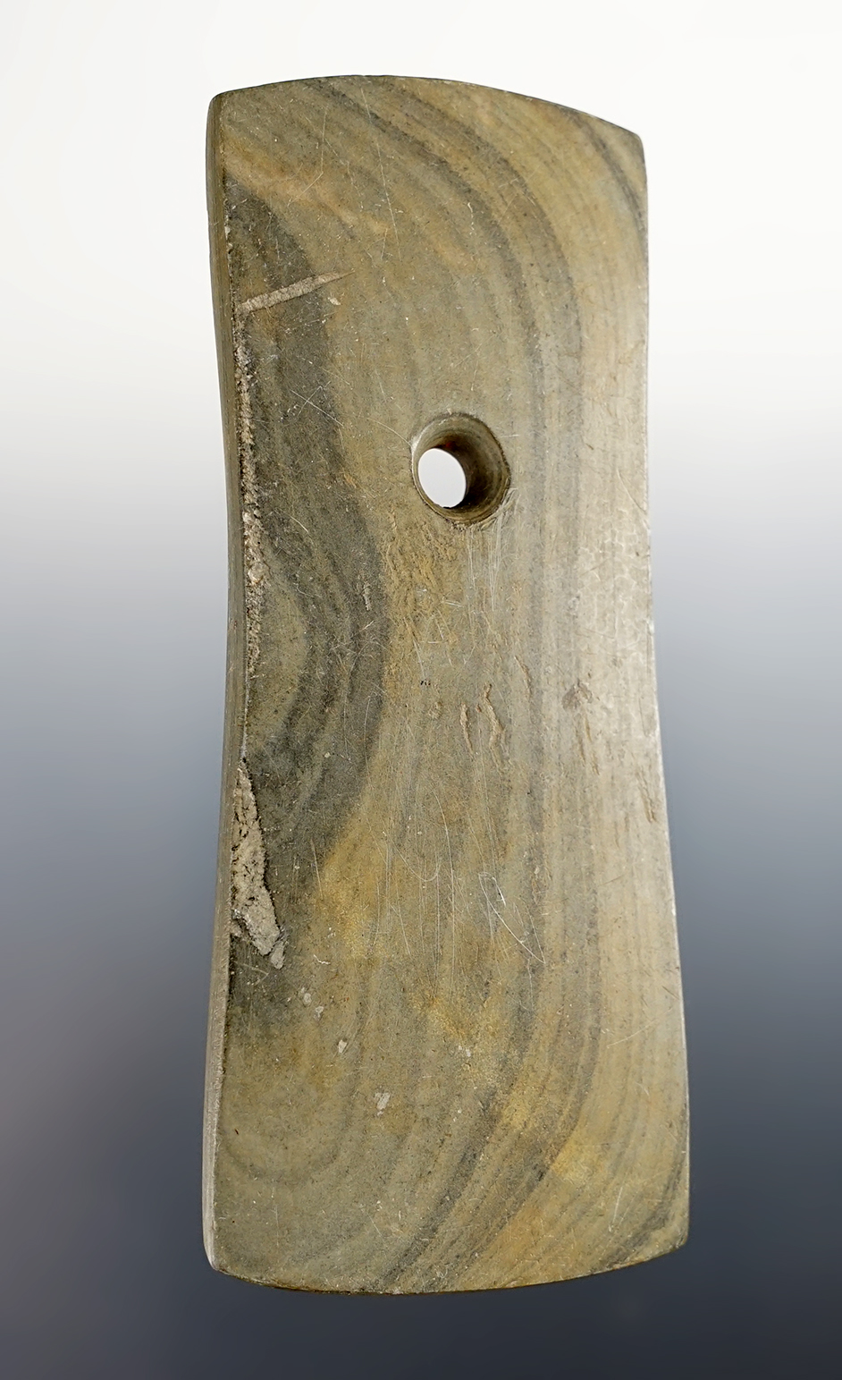 Exceptional 4 3/4" Adena Bell Pendant found near Wellington, Lorain Co., Ohio. Ex. Vietzen, Root.