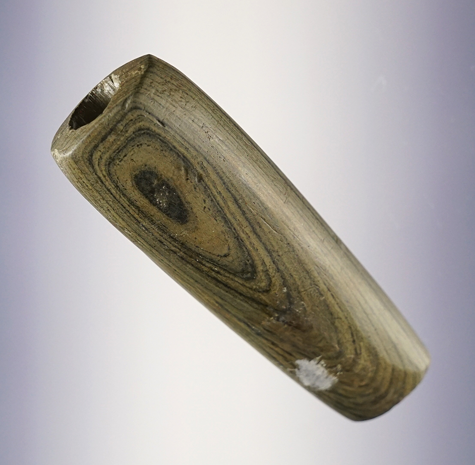 3 7/8" Tube Bannerstone that is 1/2 restored. Found in Greene Co., Illinois.