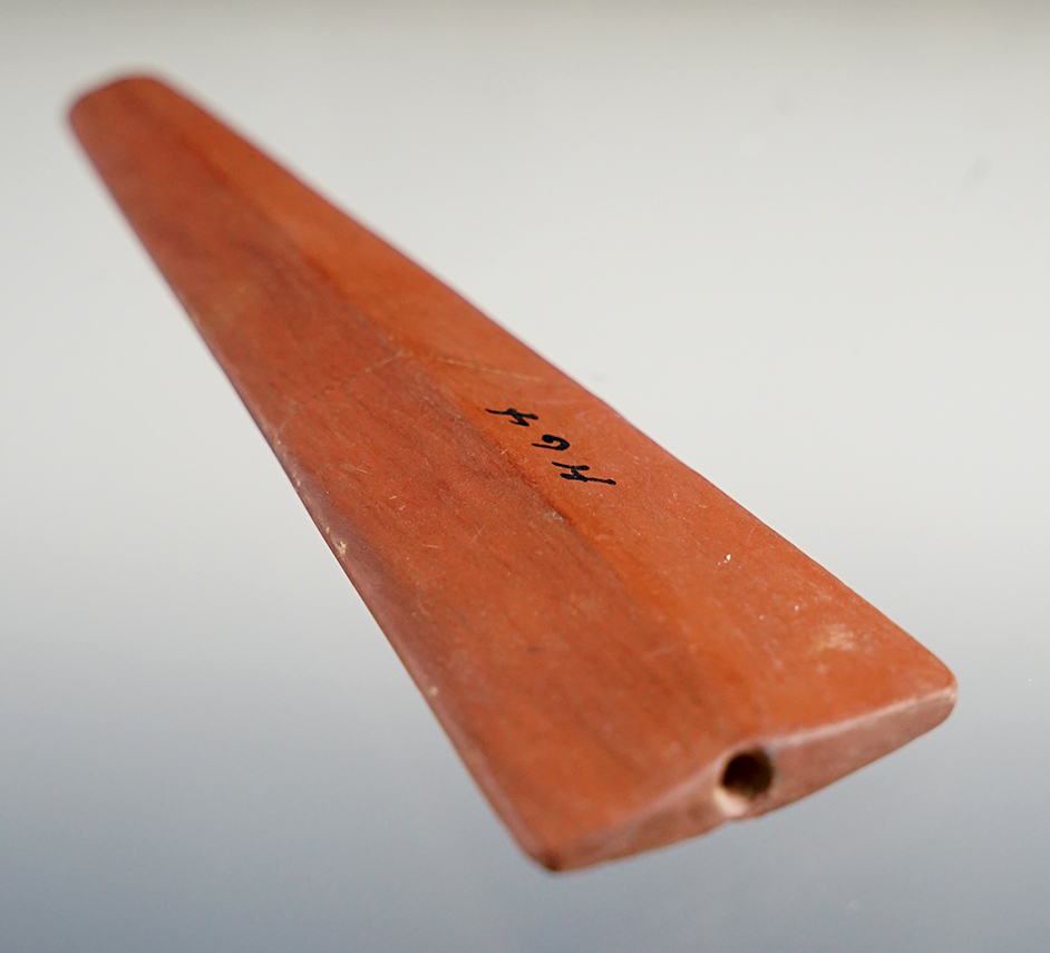 2 15/16" Microdrilled Trapezoidal red Slate Bead, Townley-Read Site in Geneva, New York. 