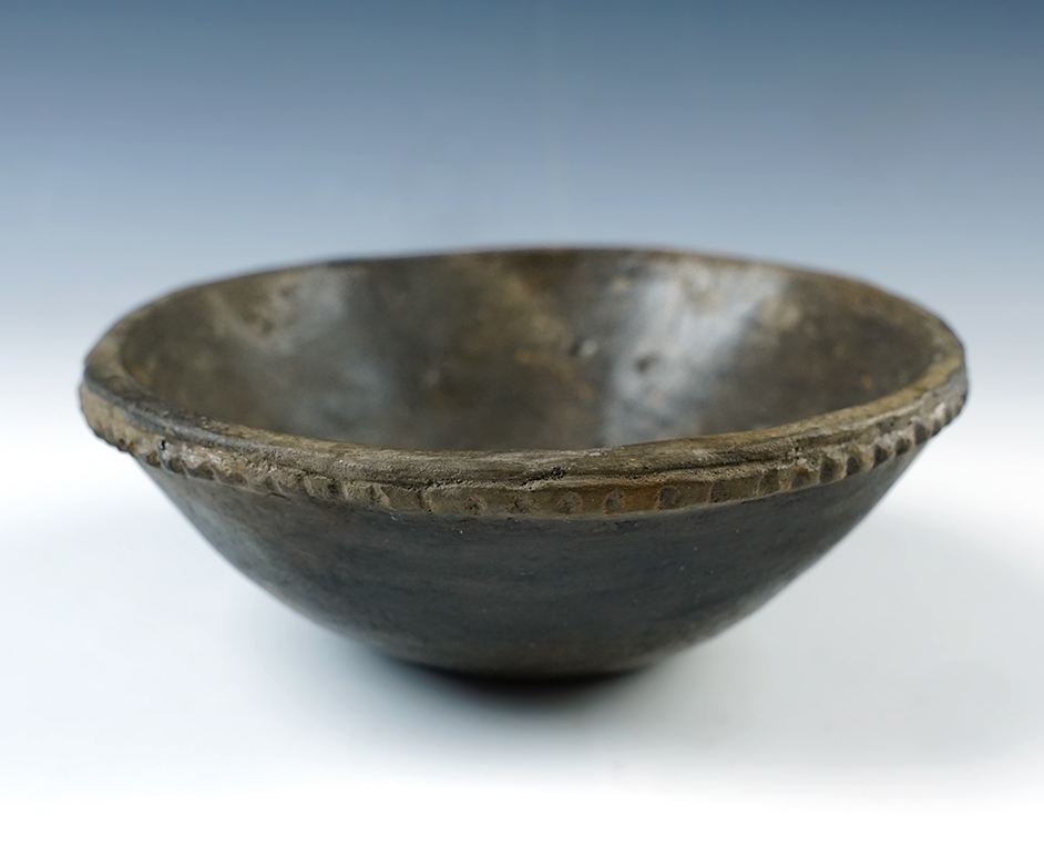 5 5/8" wide x 2" tall Mississippian Pie Crust Rimmed Bowl - Leek Site, Pemiscot Co., Missouri. 