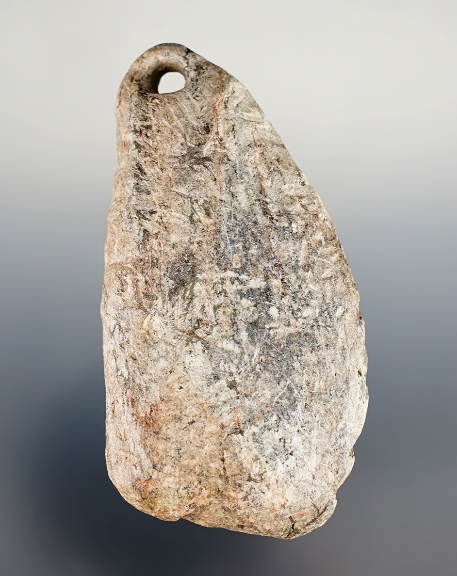 4 5/16" Carved & Drilled Pendant or Weight made from Steatite, Southern California. Bennett COA.