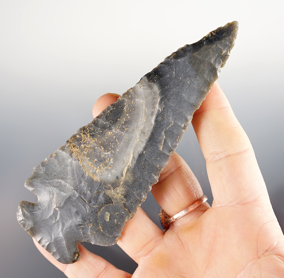 4 3/4" Sonora Flint Wide Base Dovetail found by B. Cavoill in Hebron, Kentucky, near the Ohio River. 