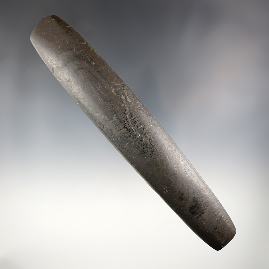 Large and fine 8 1/16" Intrusive Mound Pick made from Banded Slate.