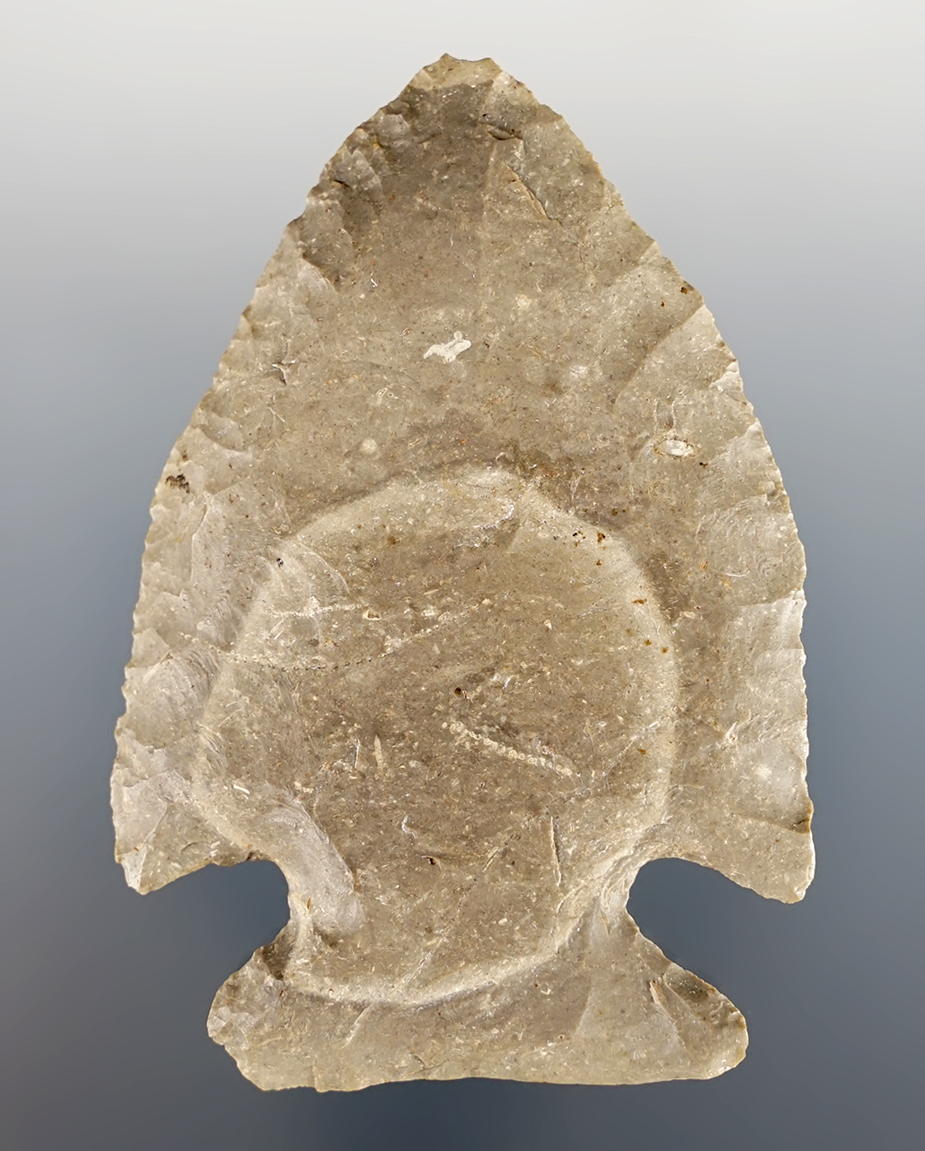 2 11/16" Archaic Cornernotch made from Bayport Chert. Found in Michigan. Ex. Earl Townsend.