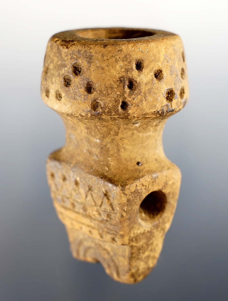 2 5/8" Highly stylized Mic Mac style Pipe made from Sandstone, recovered in Wayne Co., Ohio. 