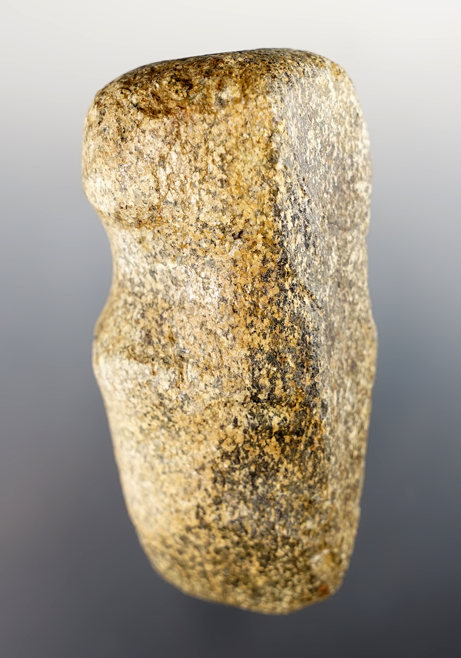 Miniature 3 1/4" long 3/4 Groove Axe made from nice 2-tone Granite. Found in Paulding Co., Ohio.