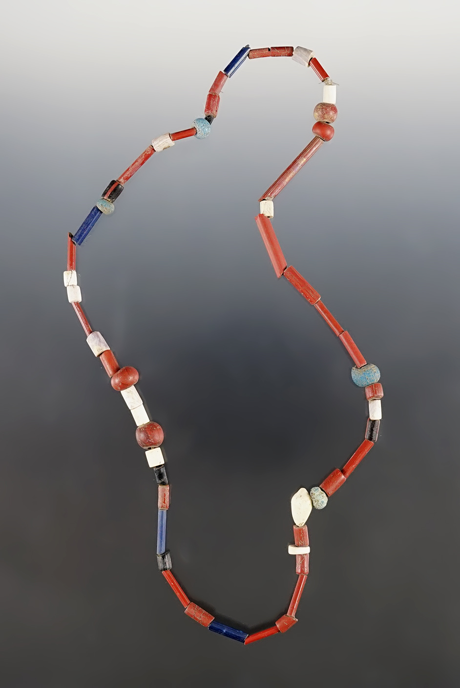 16" Strand of Redwood, blue, red Straw and "Dutch" blue beads. Power House Site, Lima, New York. 