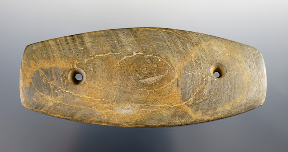 4 11/16" Humped Gorget made from Glacial Slate found in Ohio. Comes with a Bennett COA.