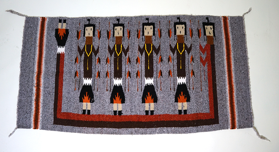 59 1/2" long x 29" wide Yei Rug. Contemporary but nicely woven and in very nice condition. 