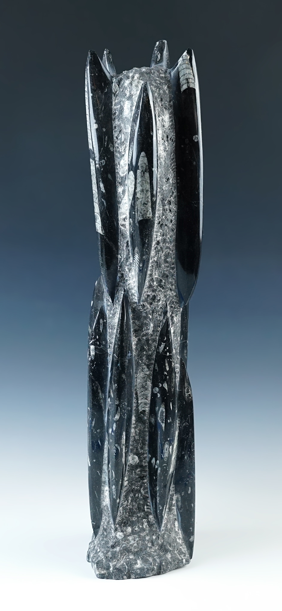 Large 20" tall Moroccan Orthoceras Fossil Tower. *Extra shipping applies due to the size/weight.*