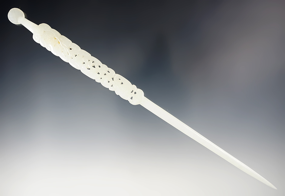 8 1/2" beautifully carved Hair Pin made from Mutton Fat Jade. From Southeastern Asia.