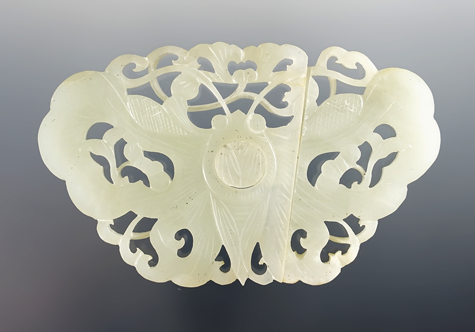 3 7/16" two piece Mutton Fat Jade Carving in excellent condition. Recovered in China. 