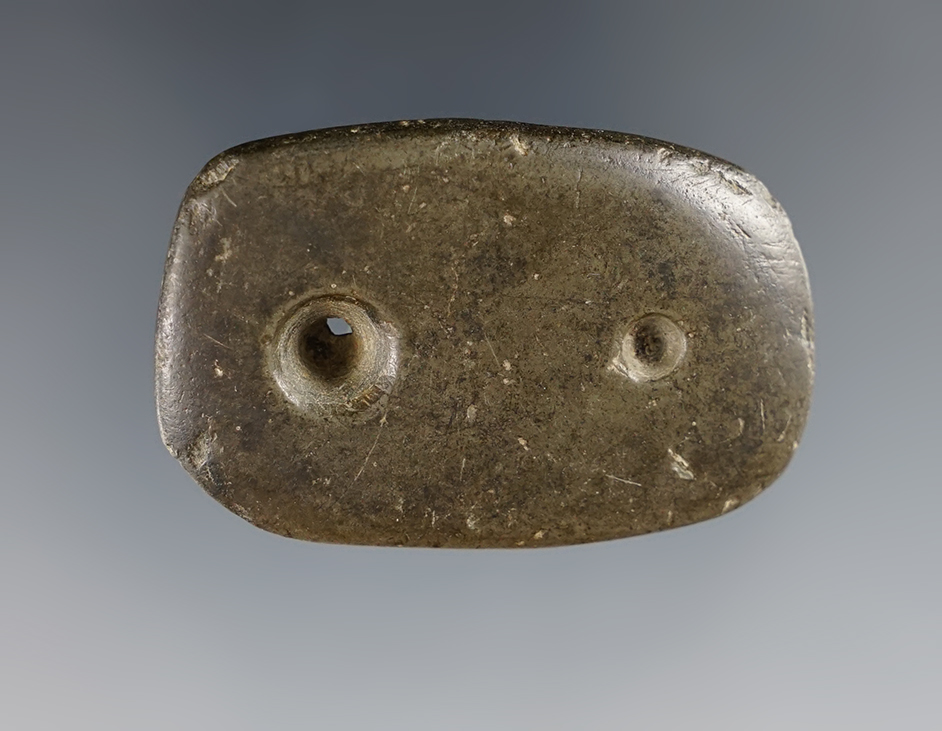 1 7/8" Miniature Rectangular Gorget made from Banded Slate, Montgomery Co., Ohio. Pictured.