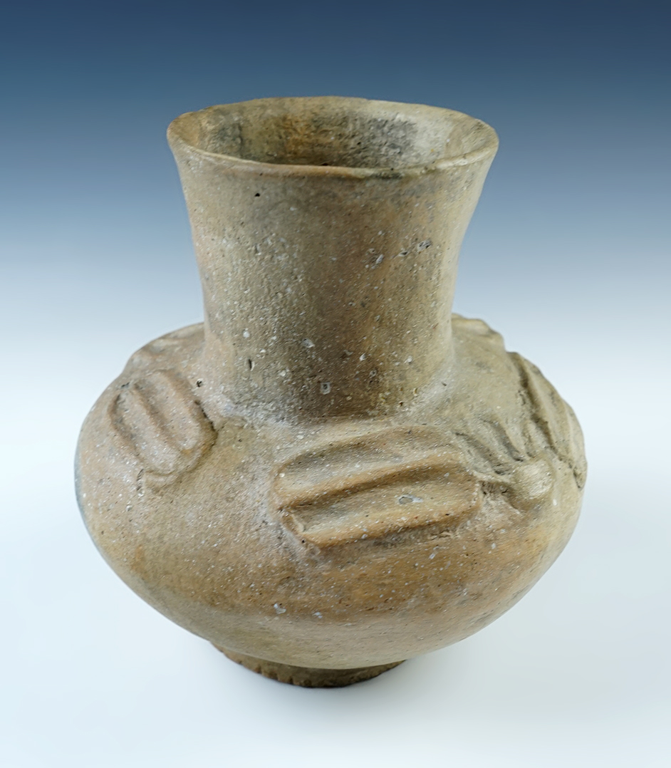 7" tall x 6 1/4"wide Mississippian Bottle recovered at the Crosskno Site, Mississippi Co., Arkansas. 