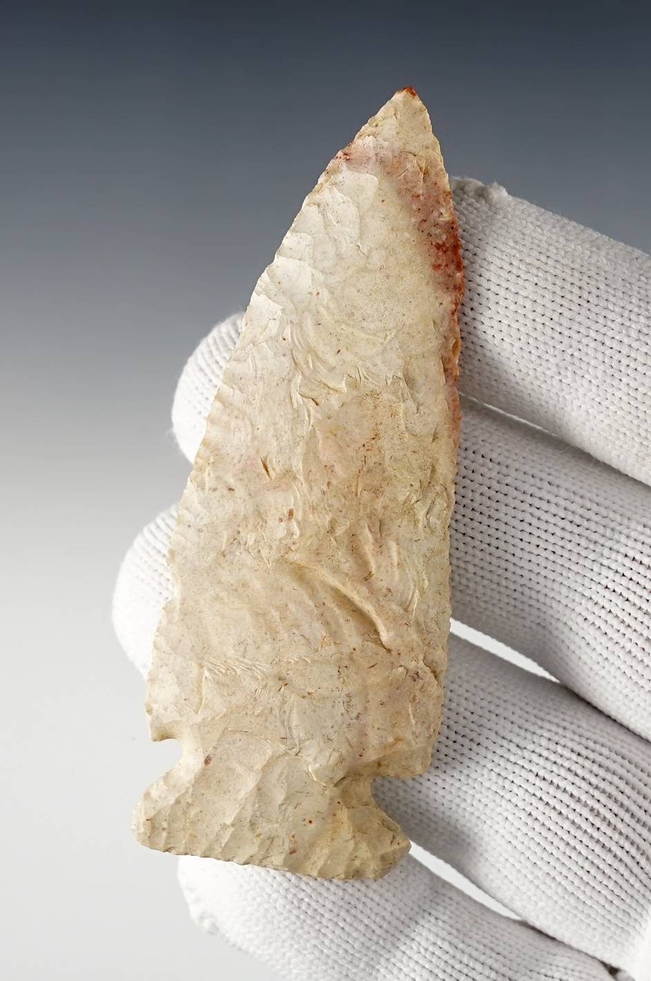 3 5/16" Archaic Cornernotch with nice grinding to the basal area. Saline Co., Missouri.