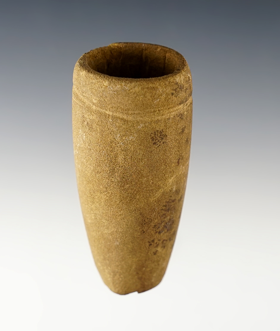 2 5/8" Sandstone Tube Pipe with an incised line around the top. Found in Ohio.