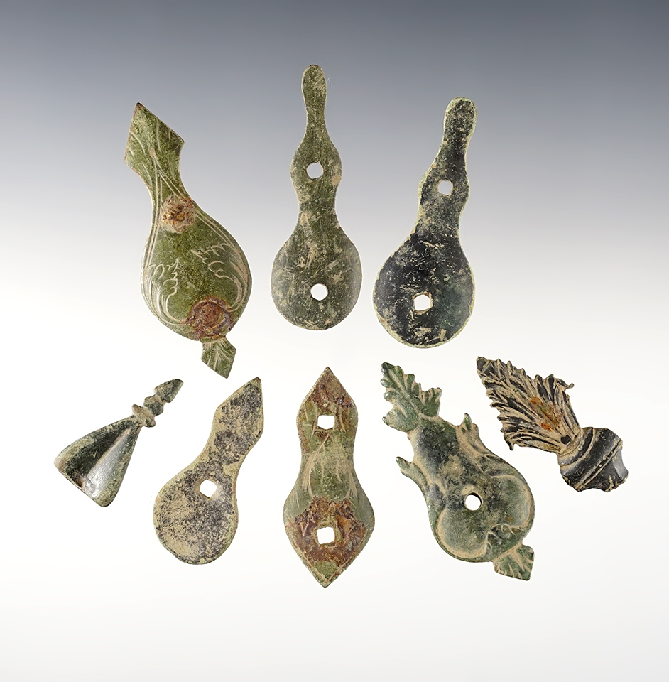 Set of 8 Thumb Escutcheons from early 18th century Trade Guns. White Springs, Geneva, NY.