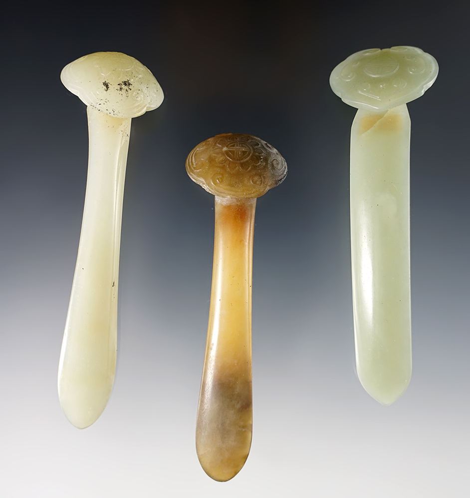Set of 3 vintage Chinese Jade Ornaments. Exact age unknown. The largest is 4 1/16".