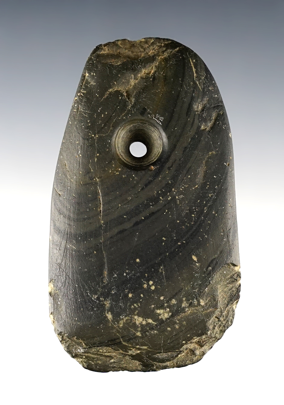 3 1/2" Ohio Pendant made from patinated Banded Slate. Comes with a Bennett COA.