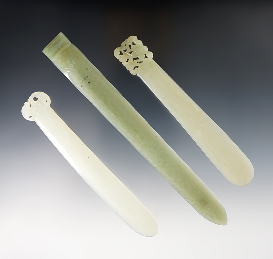 Set of 3 vintage Chinese Jade Ornaments. Exact age unknown. The largest is 6 1/4".