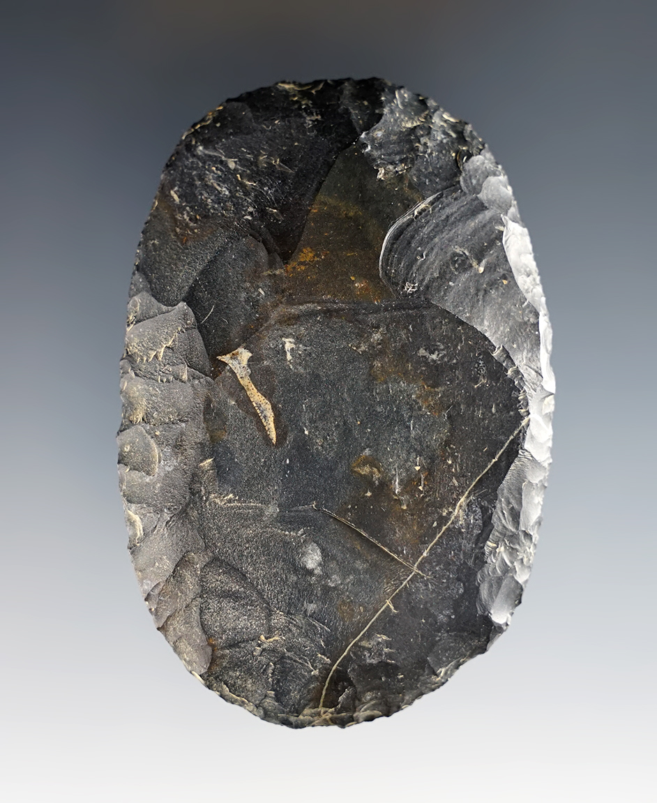 Nicely made 3 1/8" Paleo Uniface Scraper found in Tuscarawas Co., Ohio.