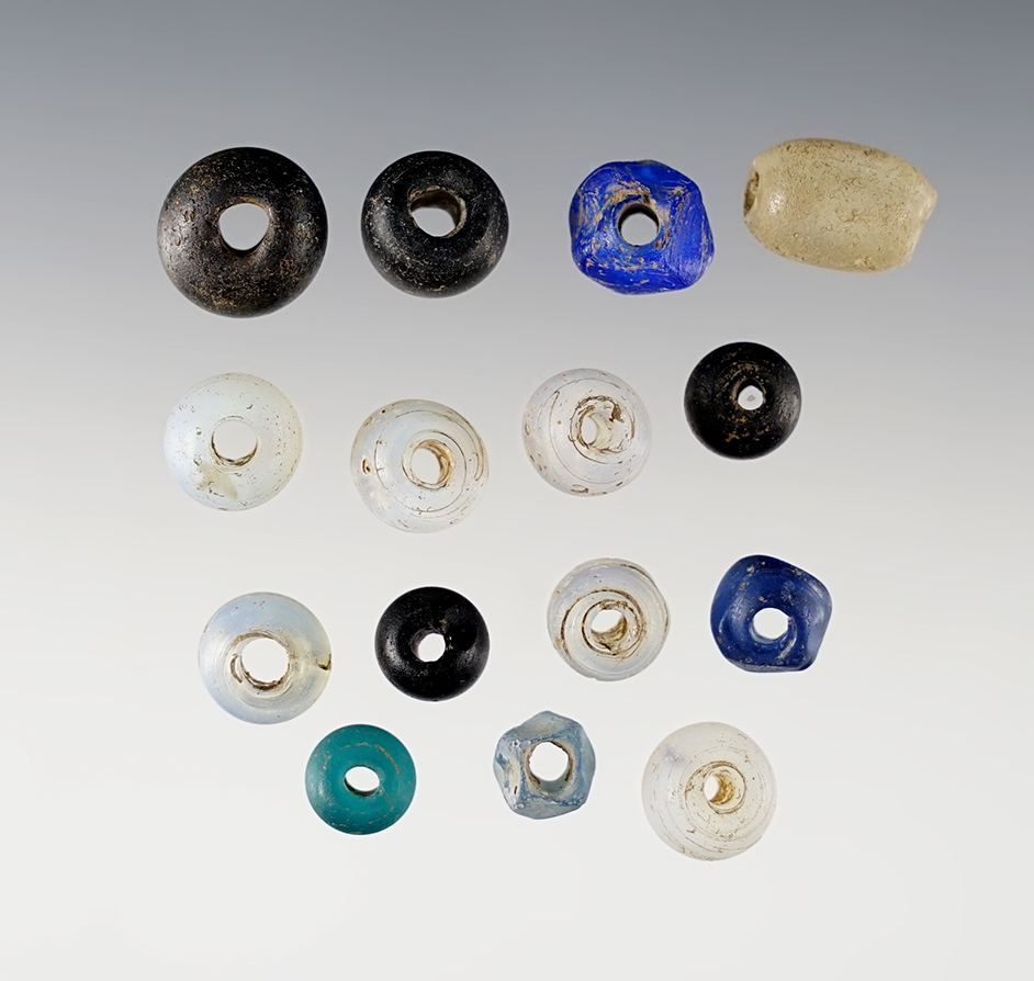 Set of 15 Wire Wound Faceted & Round Beads. White Springs, Geneva, New York.