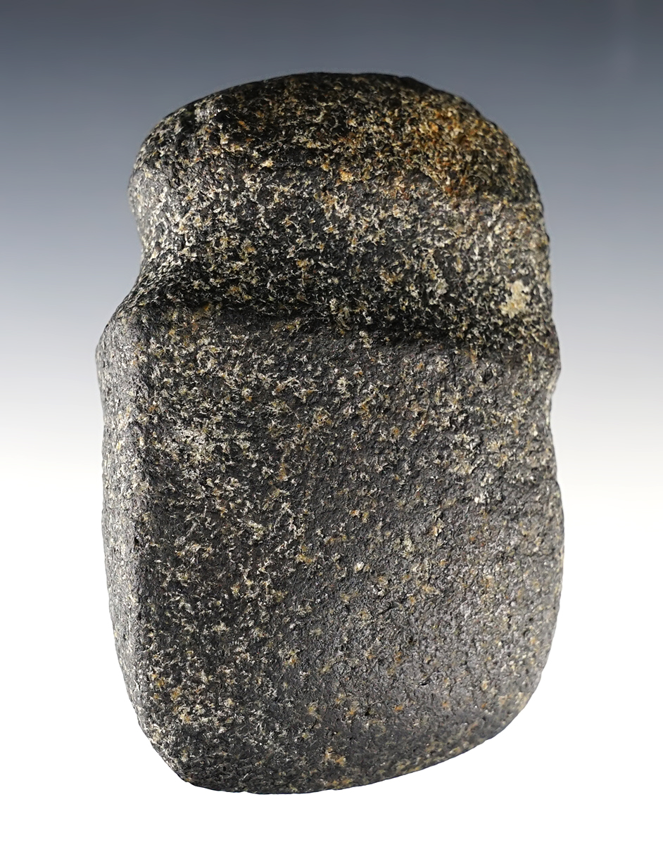 4 1/8" long 3/4 Groove Axe made from speckled black Hardstone. Very nice bit. Illinois.